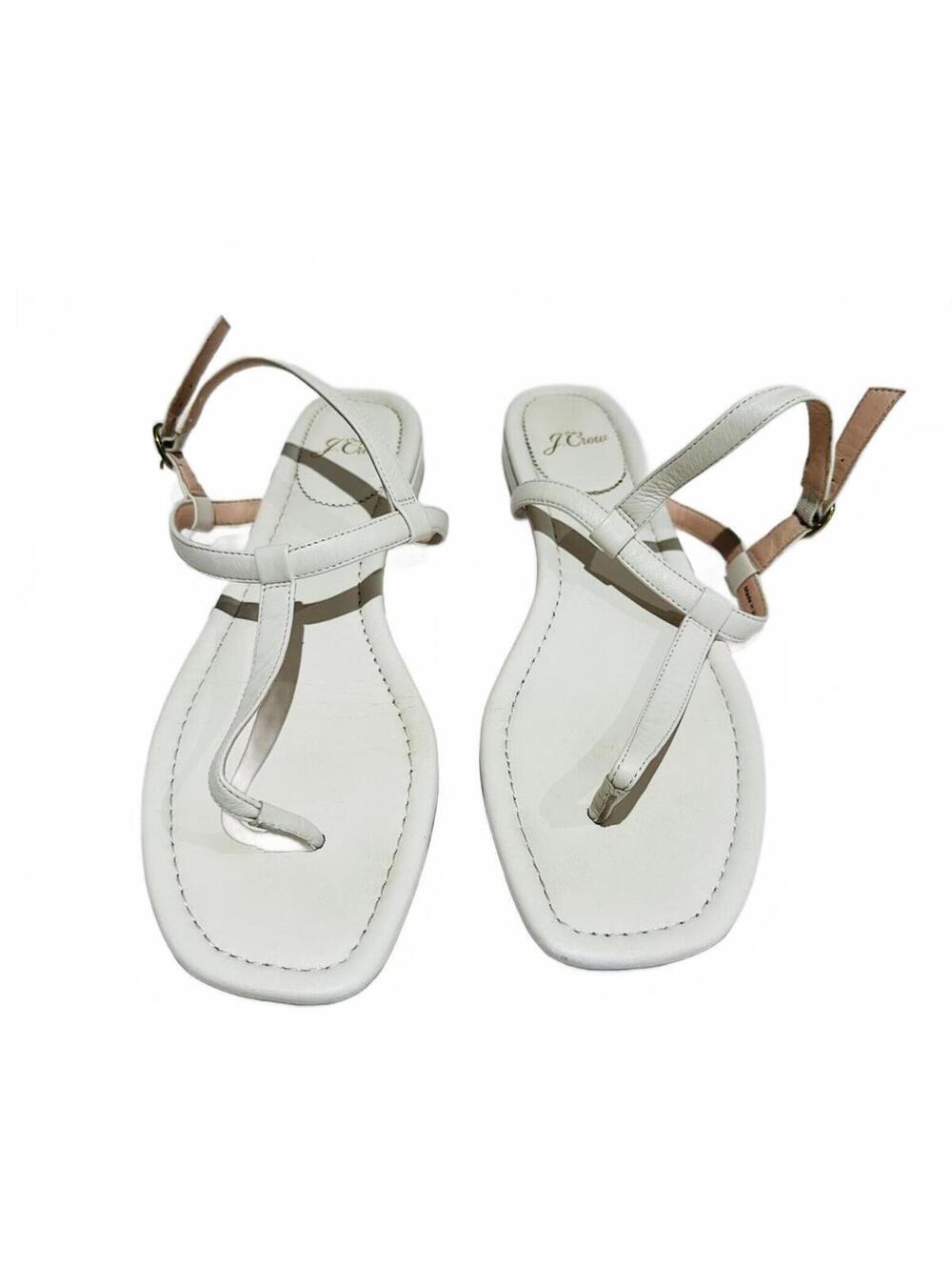 J.Crew White Leather T-Strap Sandals Thong Strappy Size 9.5